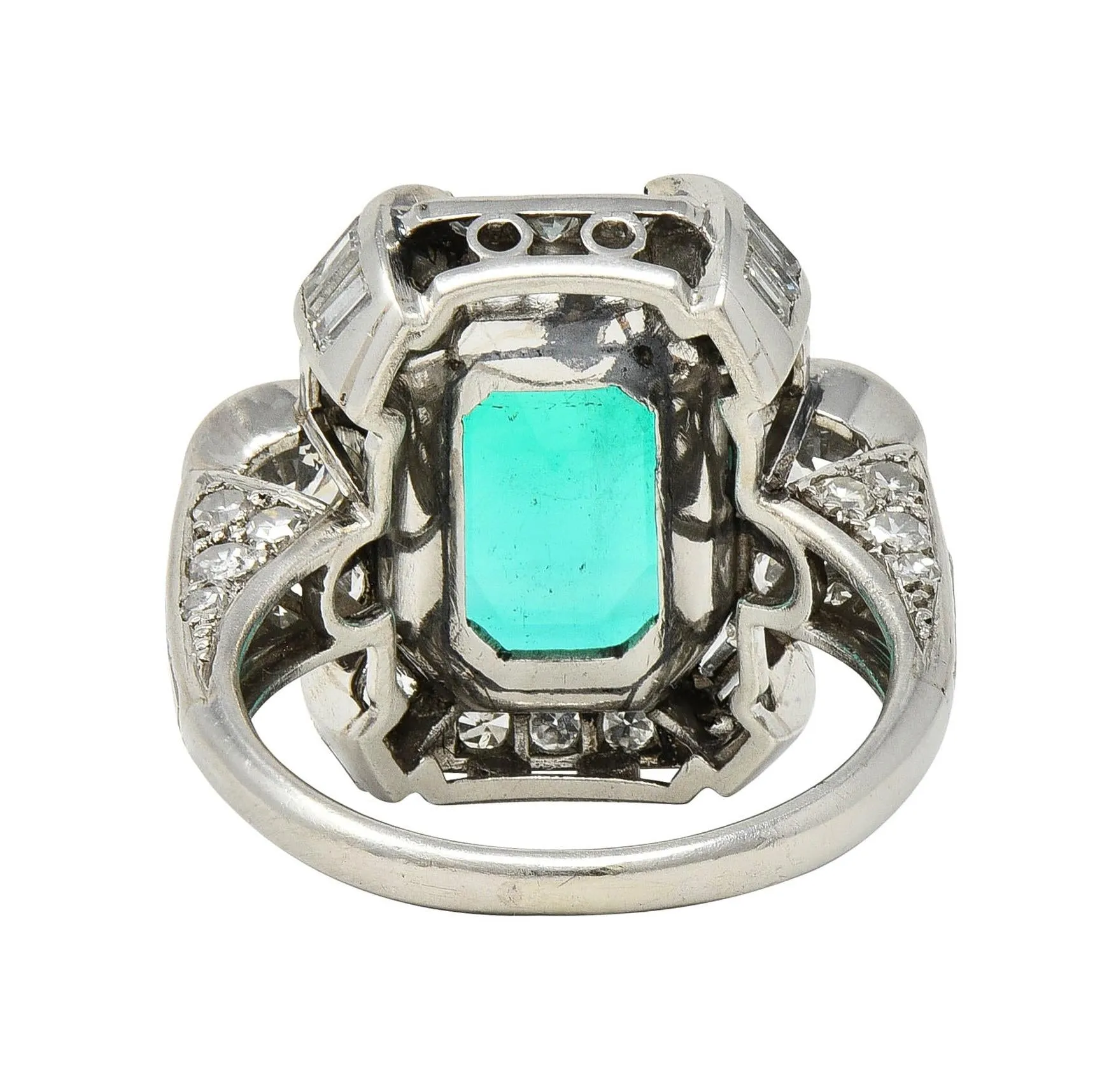Mid-Century 9.90 CTW Colombian Emerald Diamond Platinum Vintage Cocktail Ring AGL