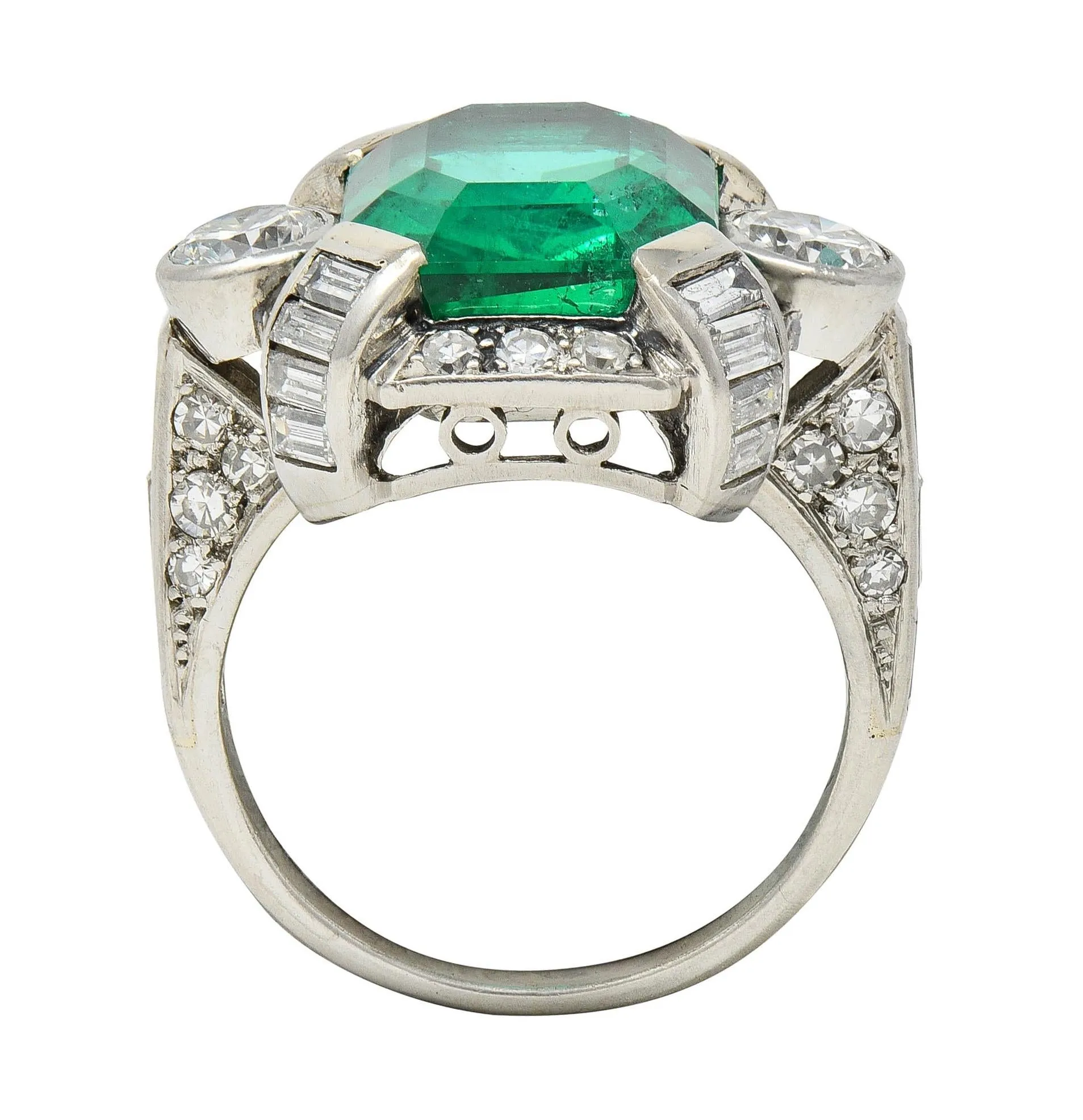 Mid-Century 9.90 CTW Colombian Emerald Diamond Platinum Vintage Cocktail Ring AGL