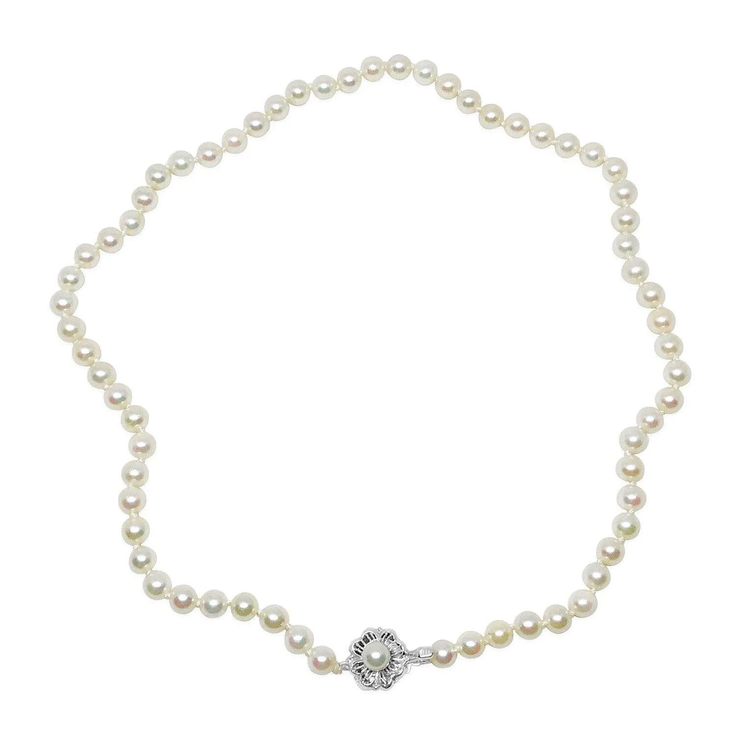 Mid Century Cherry Blossom Japanese Saltwater Cultured Akoya Pearl Strand- Silver 18.50 Inch