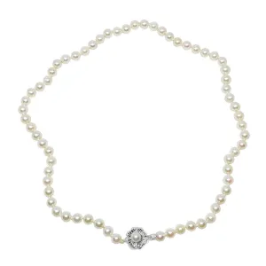 Mid Century Cherry Blossom Japanese Saltwater Cultured Akoya Pearl Strand- Silver 18.50 Inch