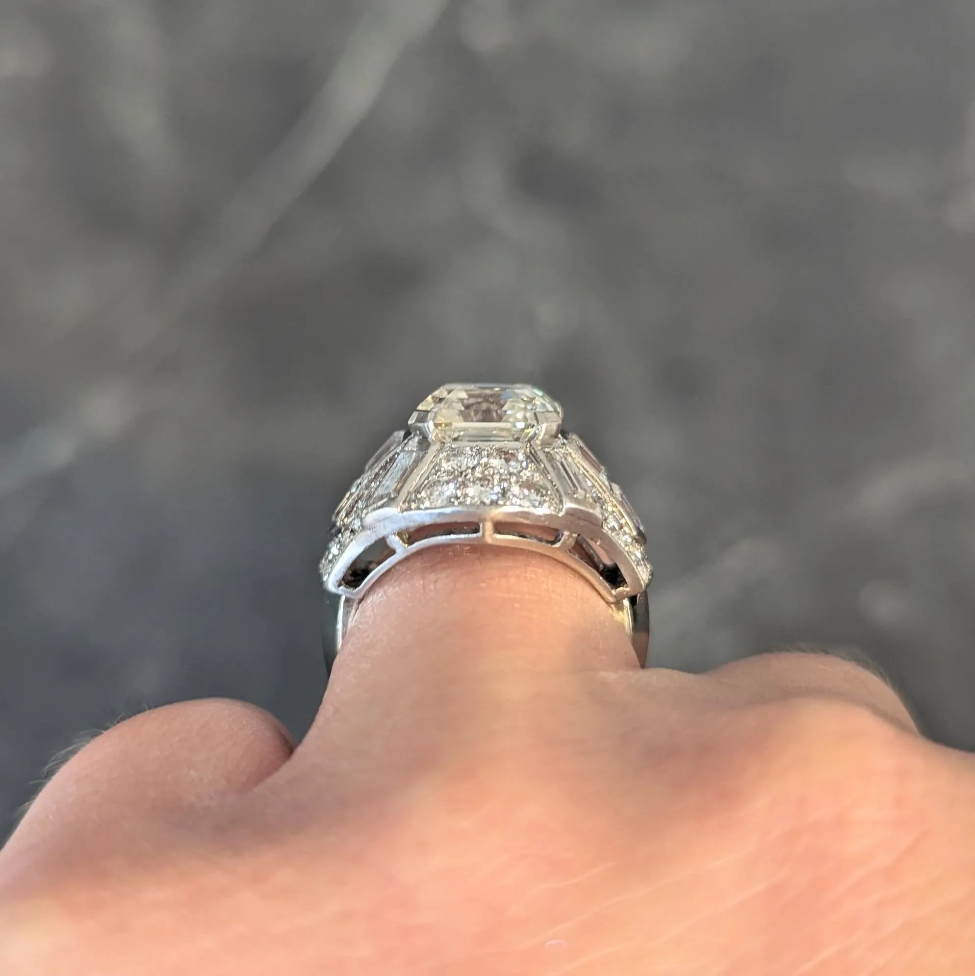 Mid-Century French 7.13 CTW Asscher Diamond Platinum 18 Karat White Gold Vintage Dome Ring GIA