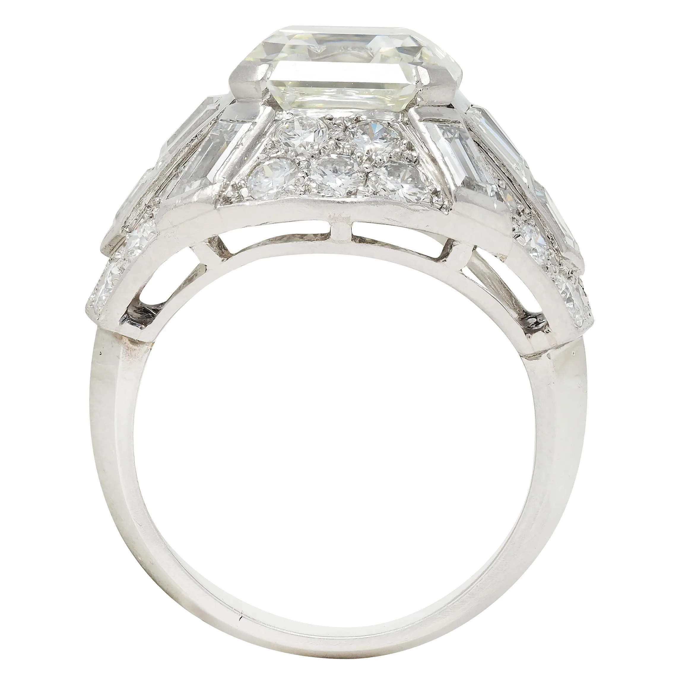 Mid-Century French 7.13 CTW Asscher Diamond Platinum 18 Karat White Gold Vintage Dome Ring GIA