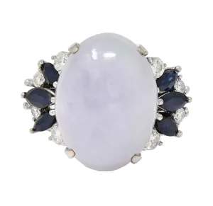 Mid-Century Lavender Jade Sapphire Diamond 14 Karat White Gold Vintage Cocktail Ring