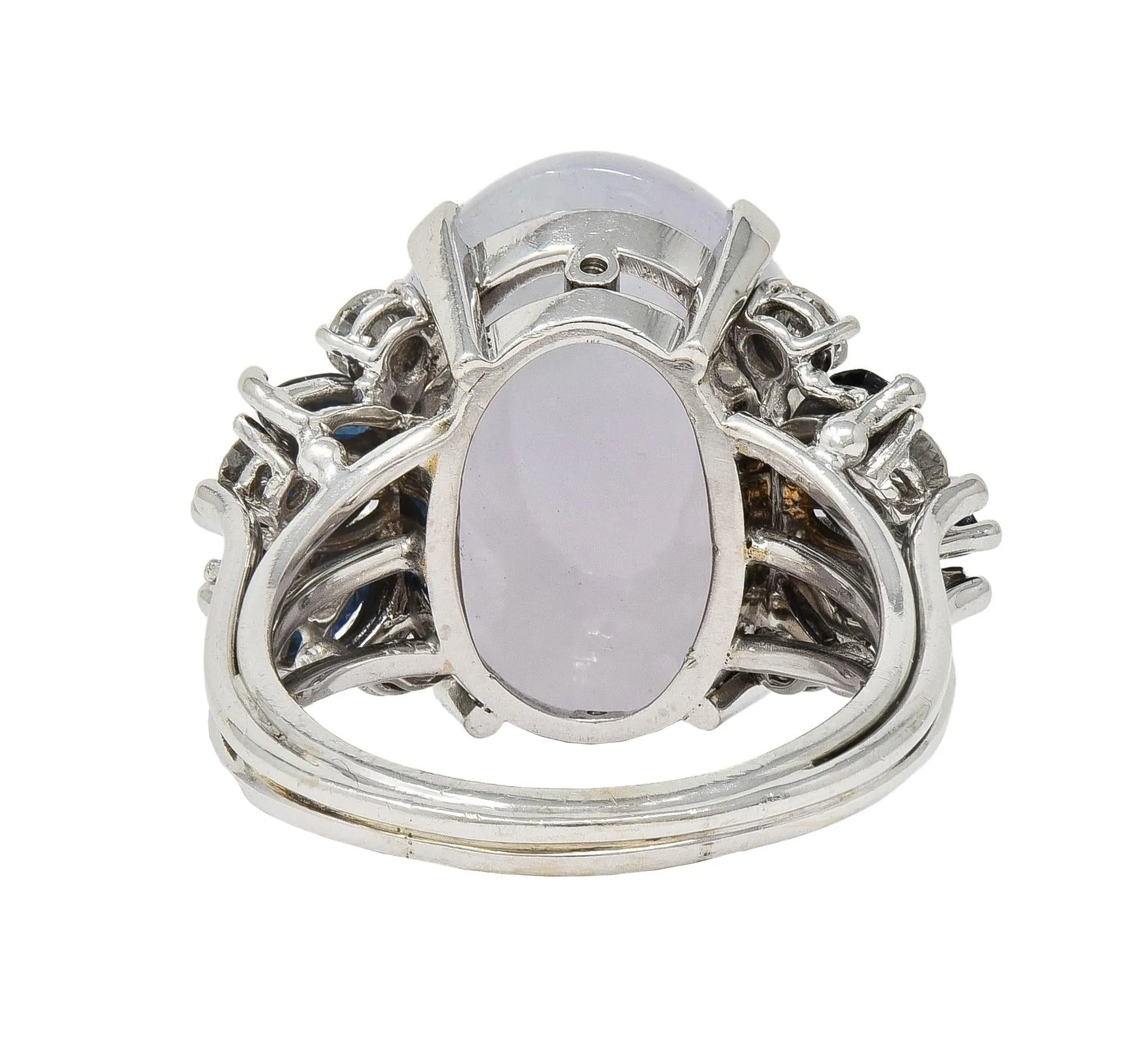 Mid-Century Lavender Jade Sapphire Diamond 14 Karat White Gold Vintage Cocktail Ring