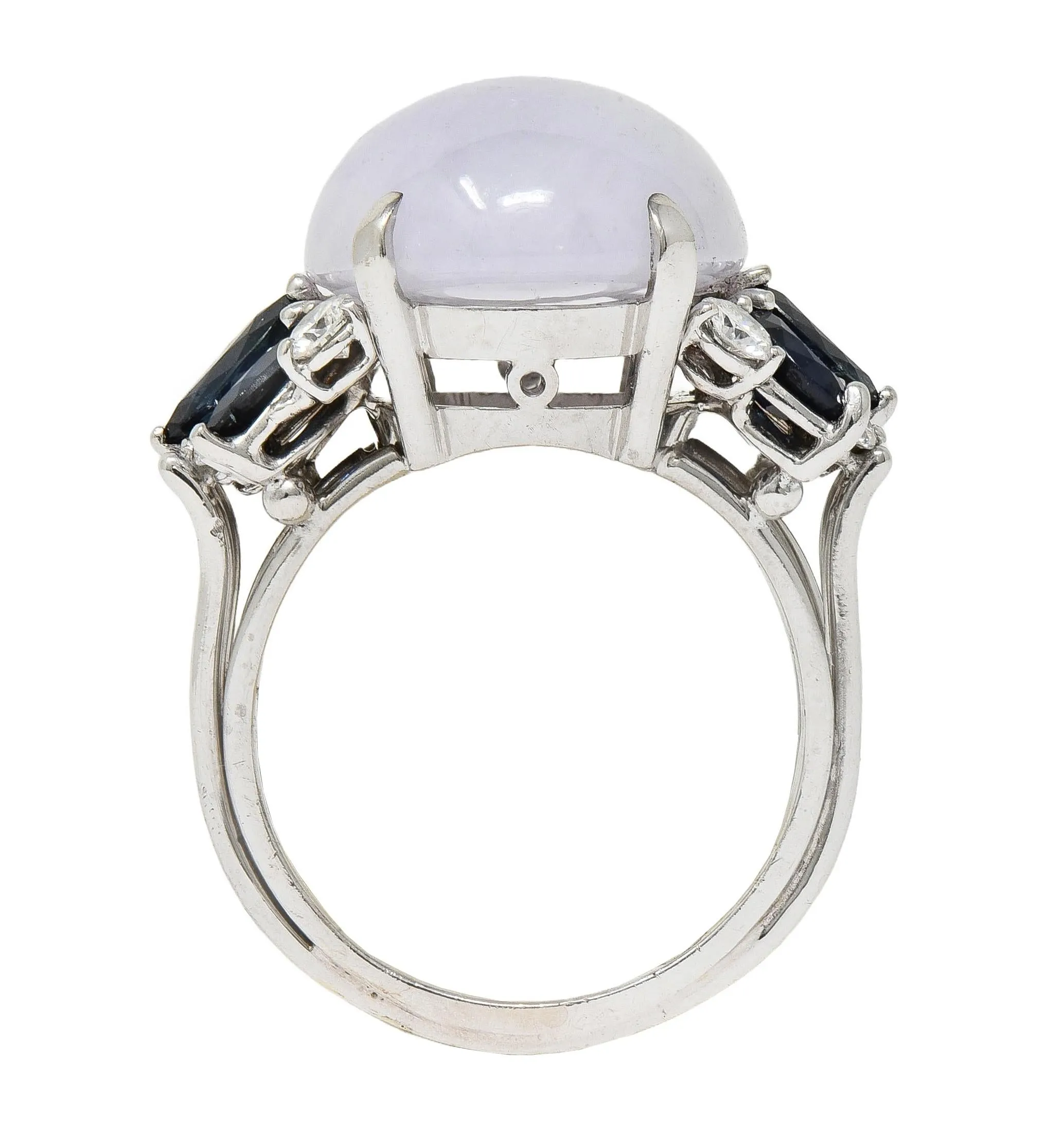 Mid-Century Lavender Jade Sapphire Diamond 14 Karat White Gold Vintage Cocktail Ring