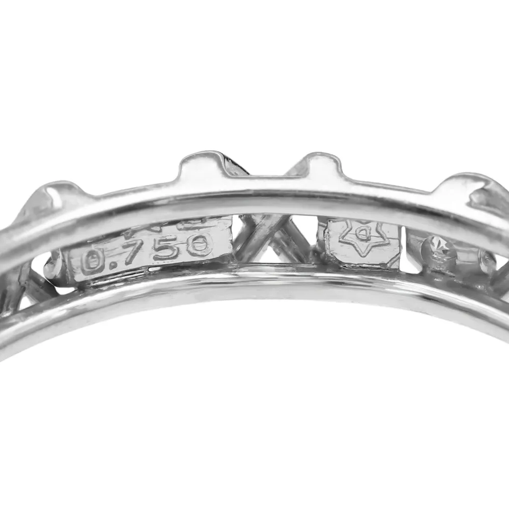 Mid Century Modern X Kisses Vintage Diamond Wedding Band in 18 Karat White Gold - Size 6 1/4