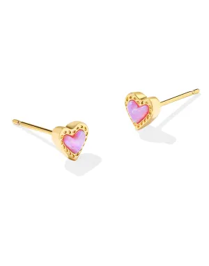 Mini Ari Heart Stud Earring - Gold Bubblegum Pink Opal