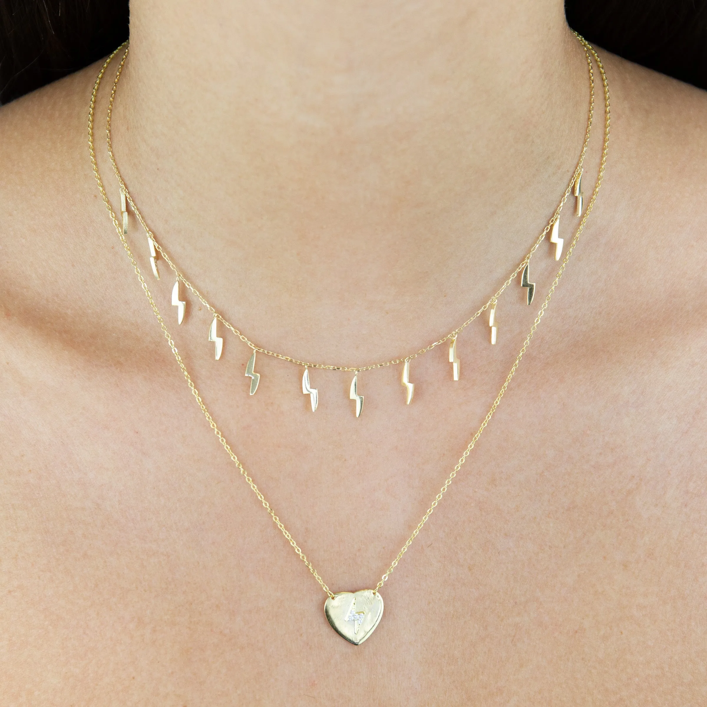 Mini CZ Lightning X Heart Necklace