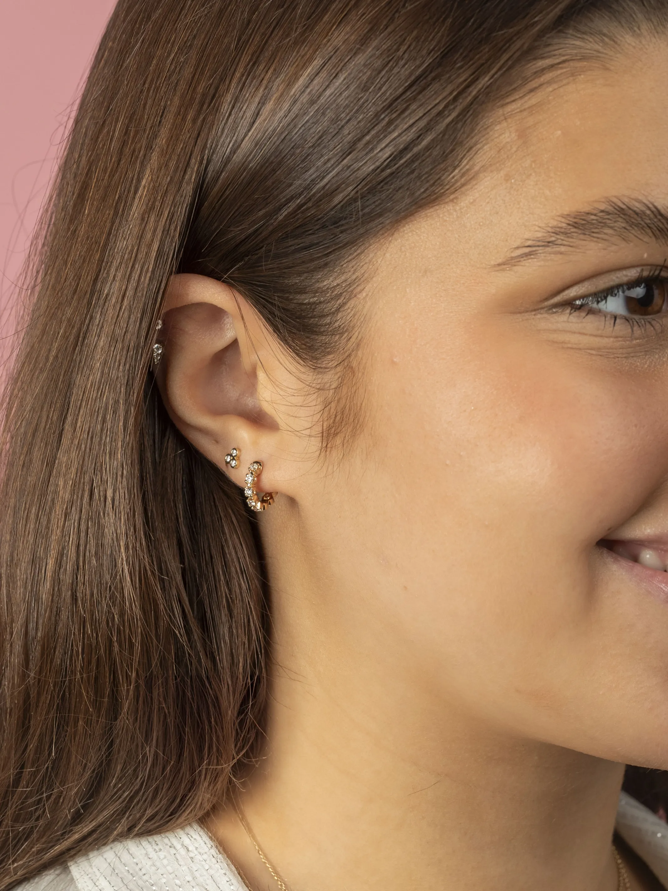 Mini Trio Bezel Stud Earring 14K