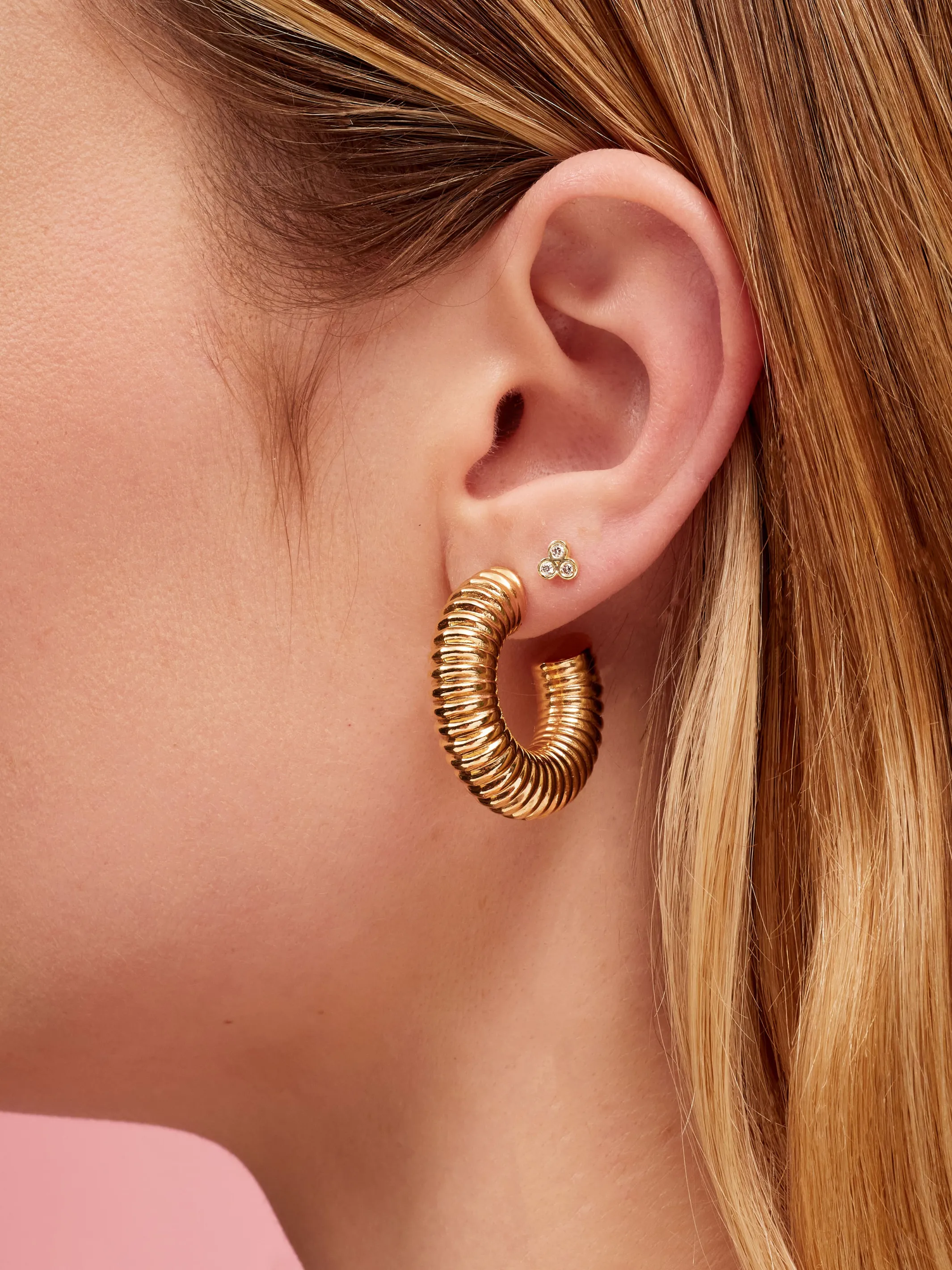 Mini Trio Bezel Stud Earring 14K