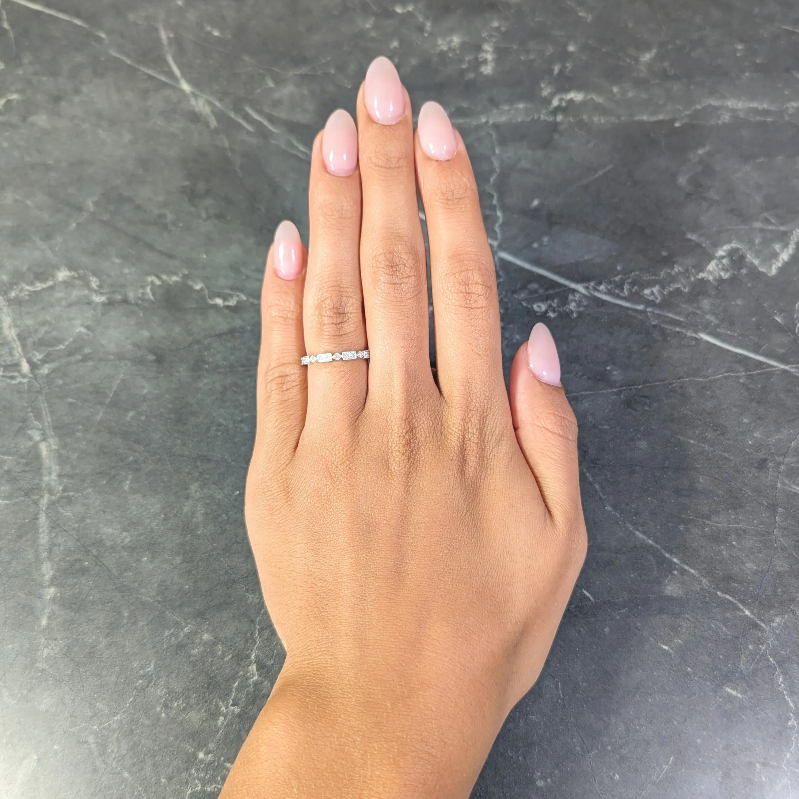 Modern 0.31 CTW Diamond 18 Karat White Gold Geometric Stacking Band Ring