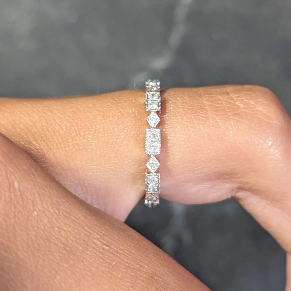 Modern 0.31 CTW Diamond 18 Karat White Gold Geometric Stacking Band Ring