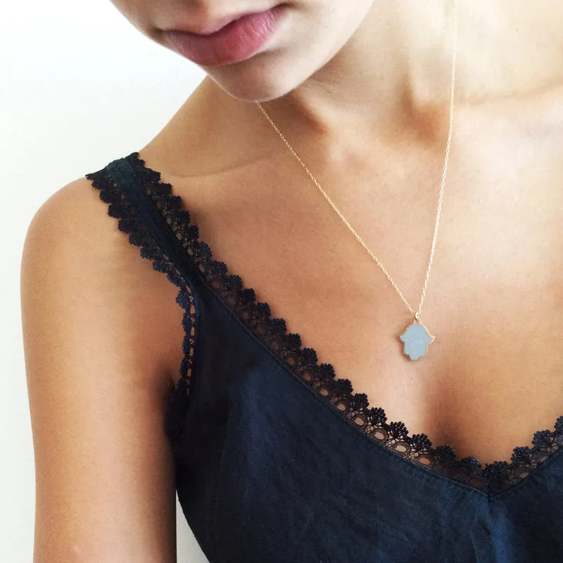 Modern Judaica Silver Hamsa Necklace