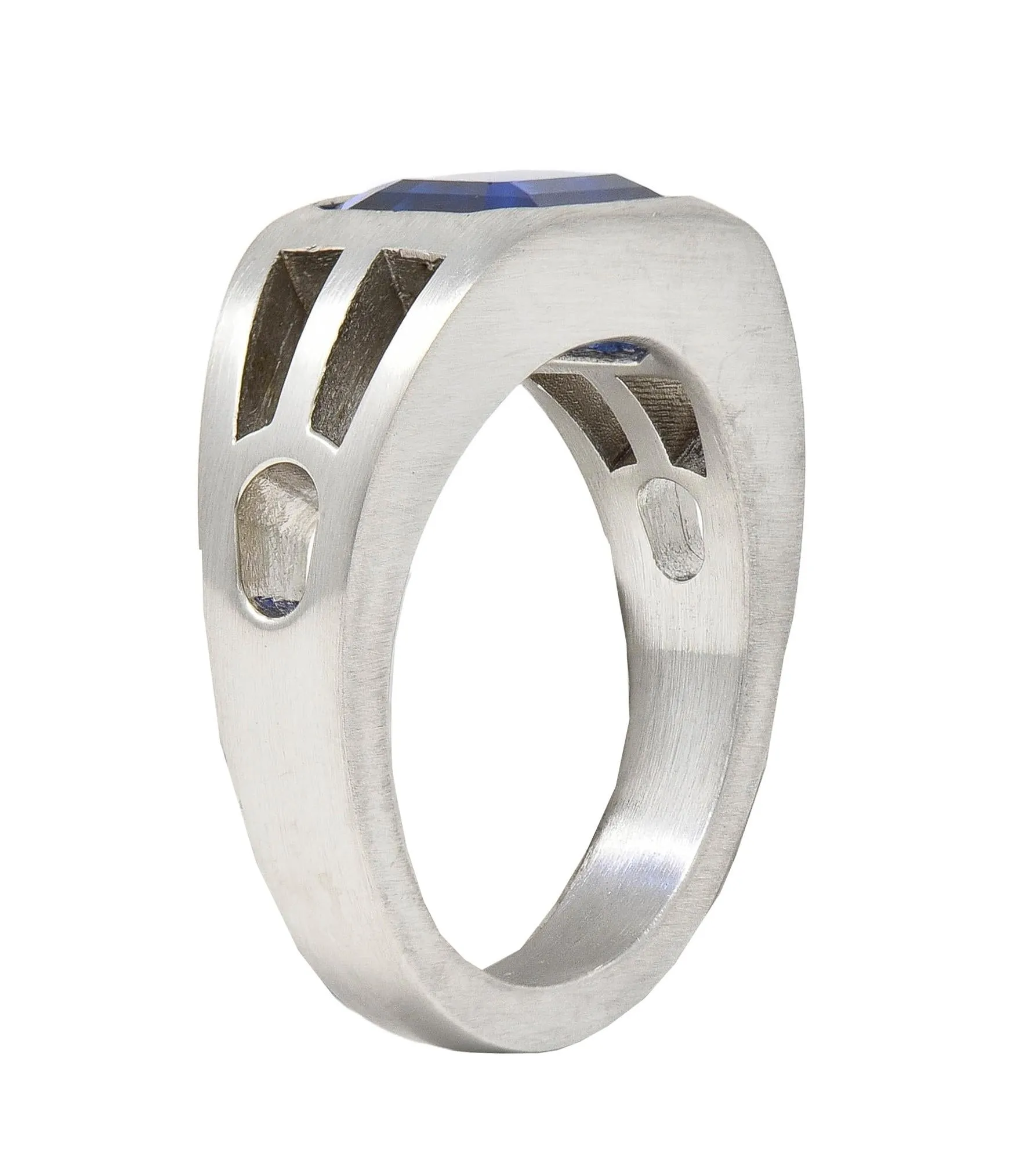 Modernist 5.60 CT Blue Sapphire Platinum Geometric Unisex Men's Signet Ring