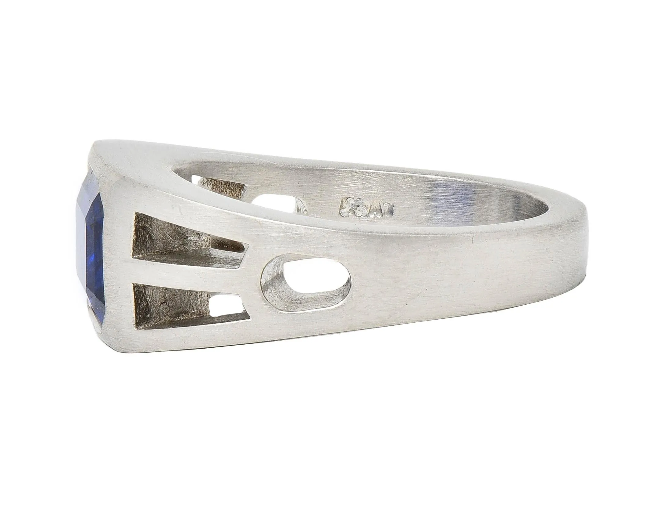 Modernist 5.60 CT Blue Sapphire Platinum Geometric Unisex Men's Signet Ring