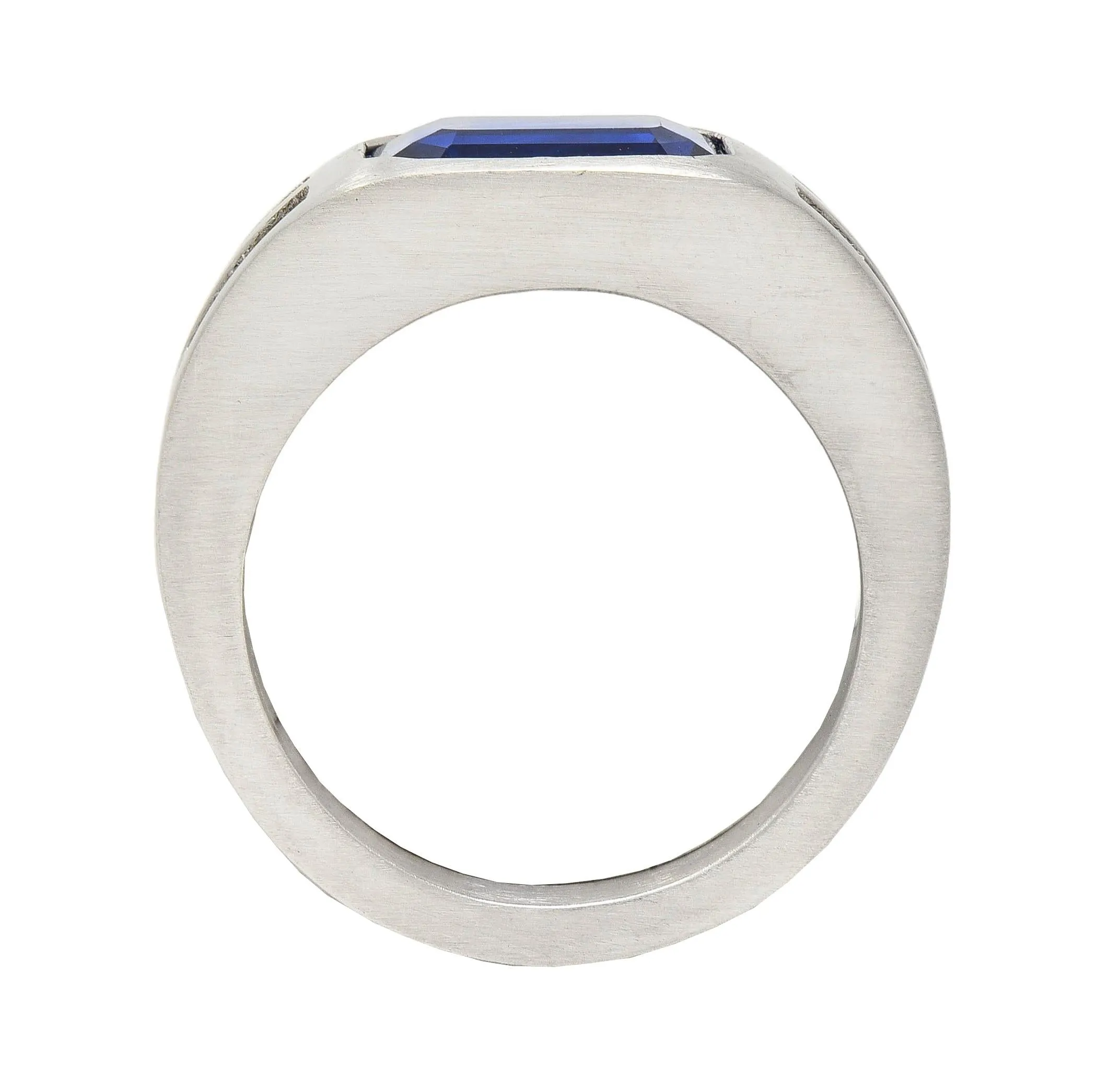 Modernist 5.60 CT Blue Sapphire Platinum Geometric Unisex Men's Signet Ring