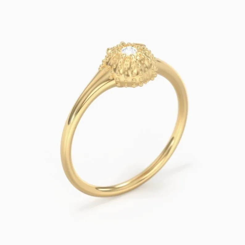 Moissanite Unique Love ring/ 10k gold round cut Starfish And boho minimalist ring/dainty ring/ Sea Urchin Ring/ stackable ring/ jewelry gift
