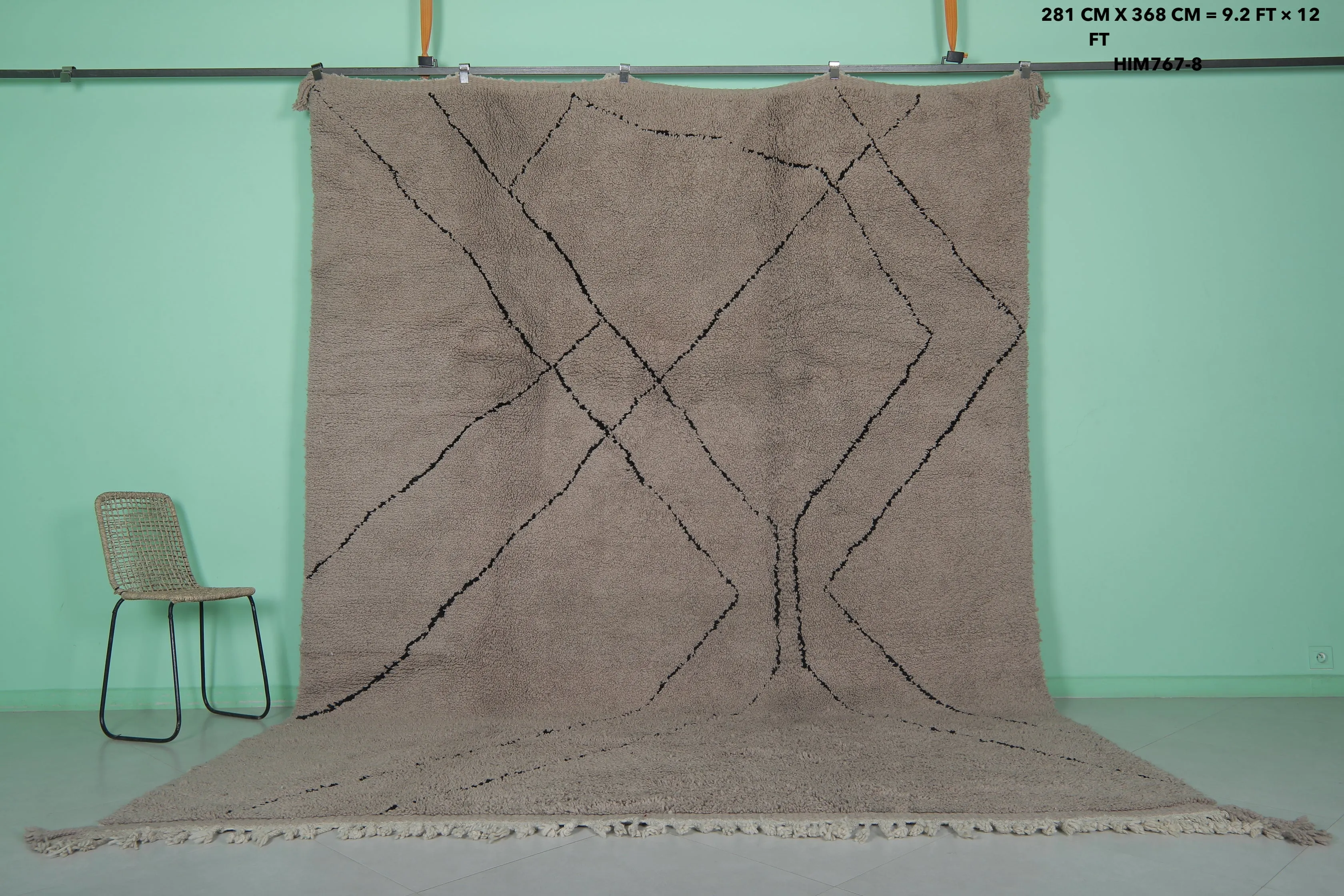 Moroccan Contemporary Rug - Handwoven 9.2 x 12 Feet | Geometric Wool Design