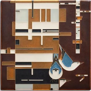 Motawi Tileworks - 8"x 8" Tile - 'Birch Bark & Birds' #8871