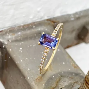 Must Have Octagonal Tanzanite Diamond Band Yellow Gold Ring
