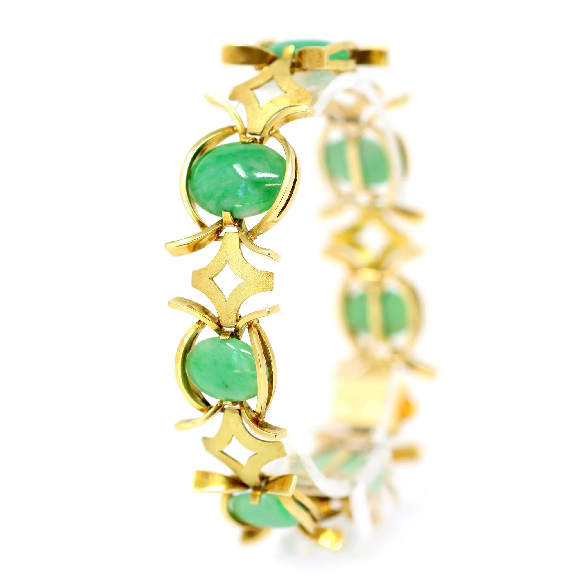 Natural Cabochon Jadeite and 18k Yellow Gold Bracelet