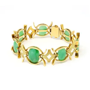Natural Cabochon Jadeite and 18k Yellow Gold Bracelet
