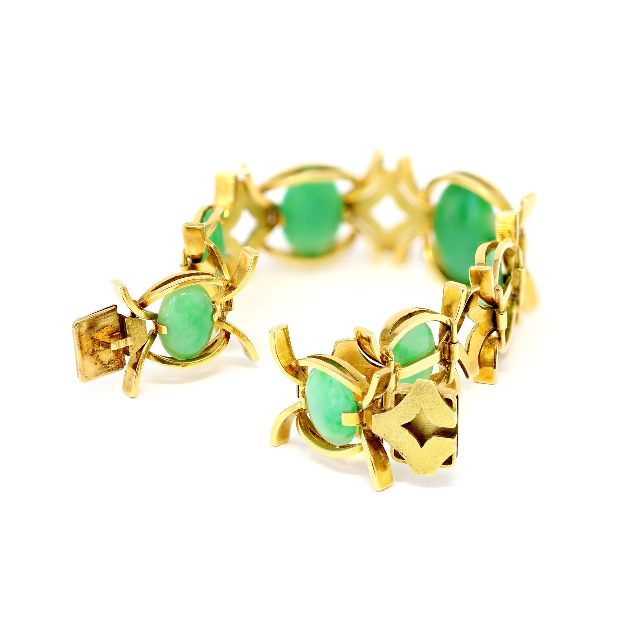 Natural Cabochon Jadeite and 18k Yellow Gold Bracelet