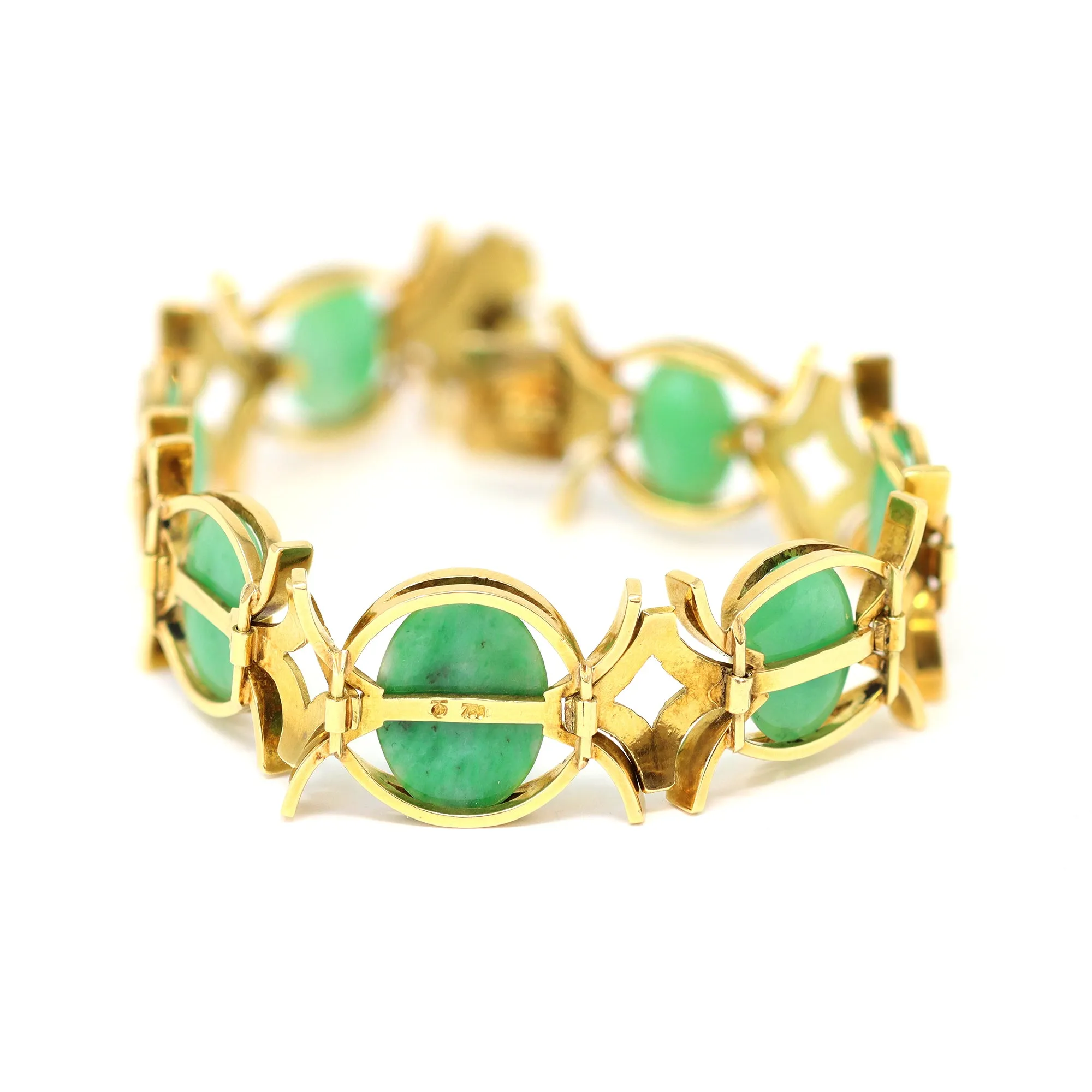 Natural Cabochon Jadeite and 18k Yellow Gold Bracelet