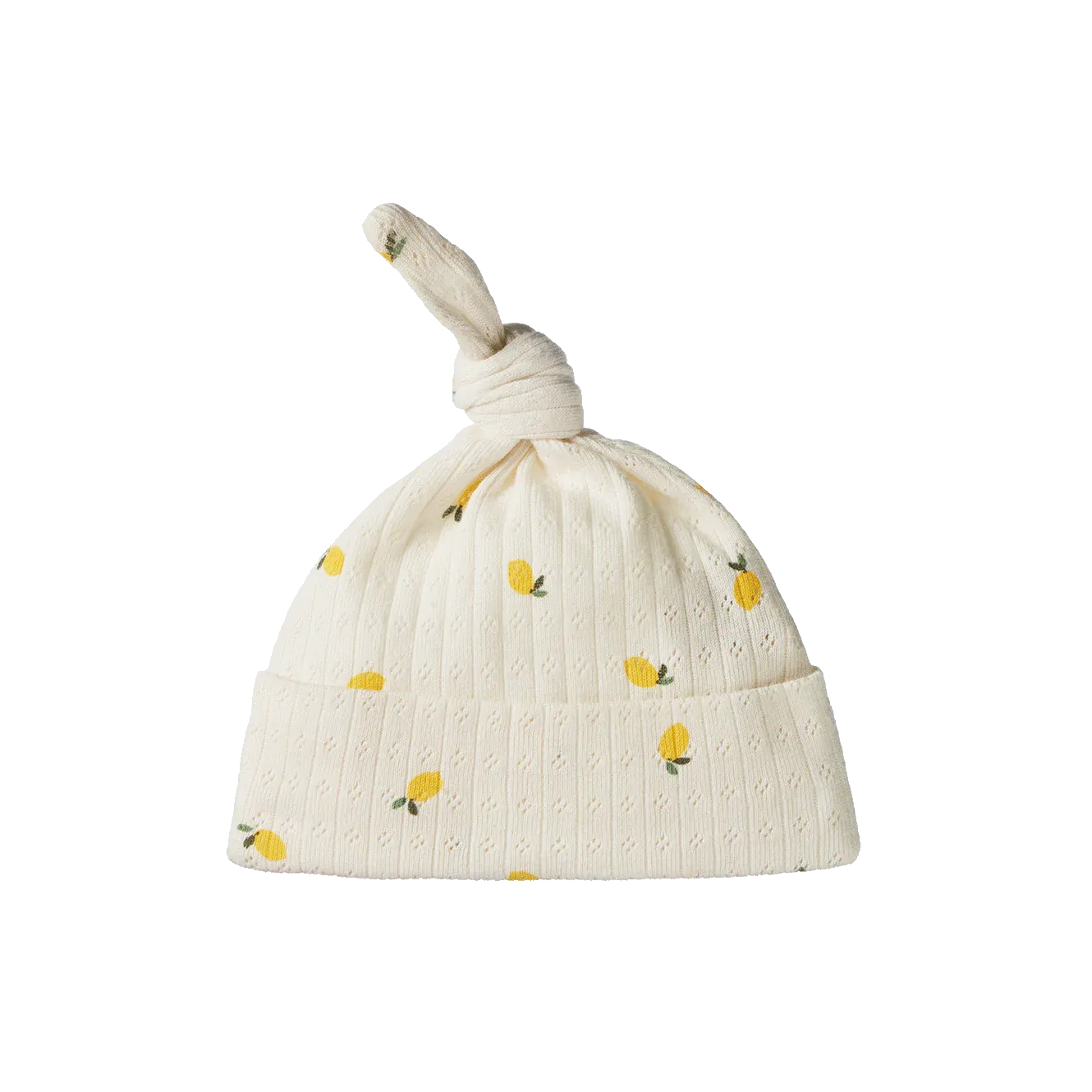 Nature Baby Knotted Beanie Pointelle - Lemon Print