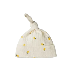 Nature Baby Knotted Beanie Pointelle - Lemon Print