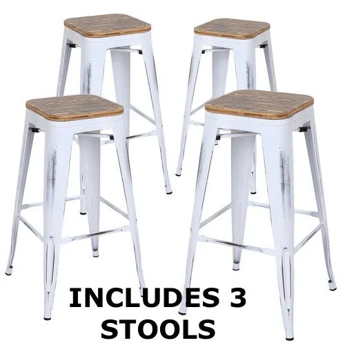 New G-Furn set of 3 bamboo and metal bar stools in Antique White, 27" Seat Height. Retails $278 