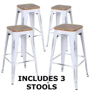 New G-Furn set of 3 bamboo and metal bar stools in Antique White, 27" Seat Height. Retails $278 