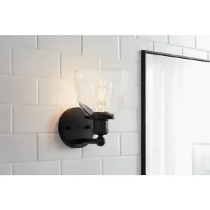 New Home Decorators Collection Evelyn 6 in. 1-Light Matte Black Modern Industrial Wall Mount Sconce Light with Clear Glass Shade
