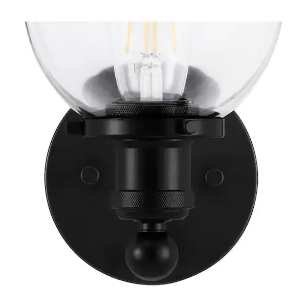 New Home Decorators Collection Evelyn 6 in. 1-Light Matte Black Modern Industrial Wall Mount Sconce Light with Clear Glass Shade