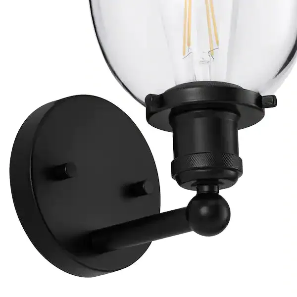 New Home Decorators Collection Evelyn 6 in. 1-Light Matte Black Modern Industrial Wall Mount Sconce Light with Clear Glass Shade