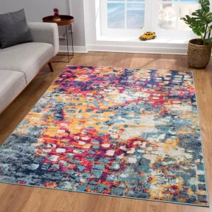 New Sunshine Rugs Splash 2916 Collections Cream/Multi 5 Ft 3 Inch X 7 Ft 7 inch Area Rug!