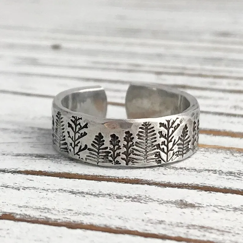 NEW Trees Inspirational Aluminum Ring / Nature Inspirational Aluminum Ring / Silver Hand Stamped Ring / Forest Aluminum Hand Stamped Ring