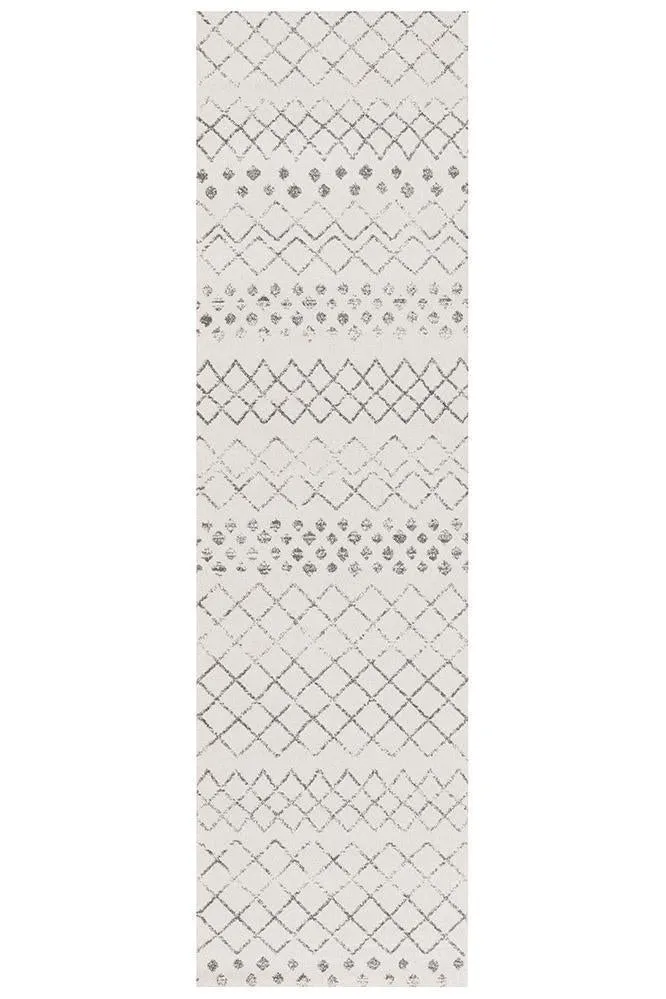 Oasis Selma White Grey Tribal Runner Rug