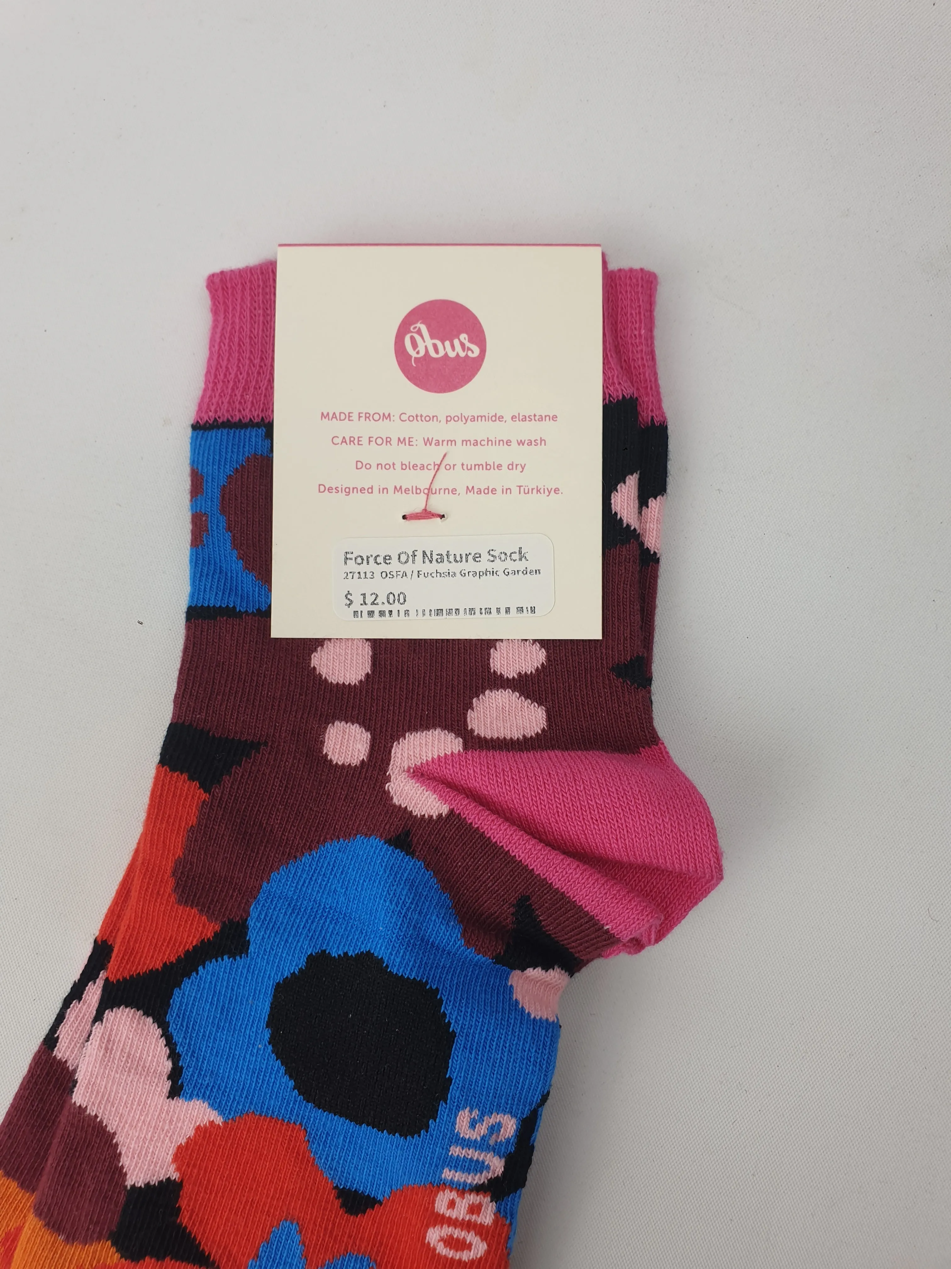 Obus pink-based "force of nature" socks