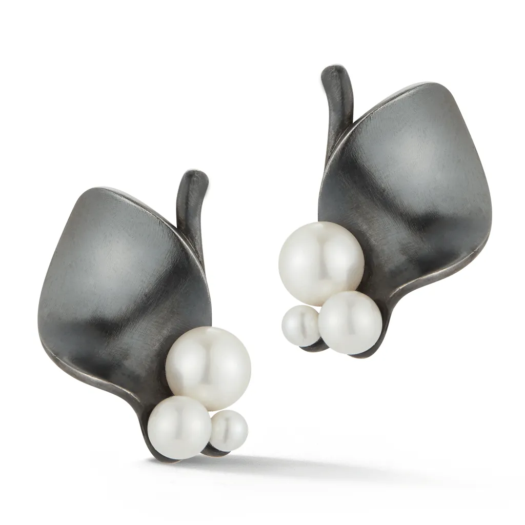 On The Edge Pearl and Oxidized Sterling Silver Earrings