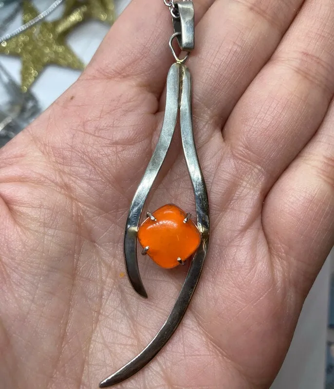 One of a kind Recycled Glass orange pendant . Handmade fused necklace. Dainty glass jewelry . Unique pieces. Awesome stone