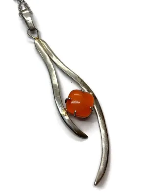 One of a kind Recycled Glass orange pendant . Handmade fused necklace. Dainty glass jewelry . Unique pieces. Awesome stone