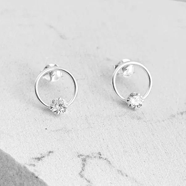 Open Circle White Topaz Solitaire Post Earrings
