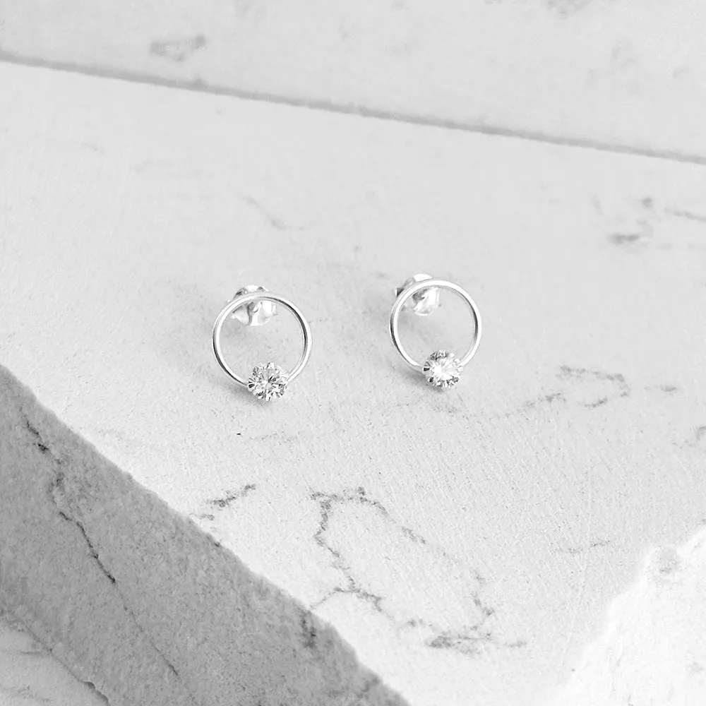 Open Circle White Topaz Solitaire Post Earrings