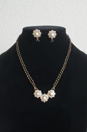 Padma Dainty Polki Black Bead Chain With Earrings