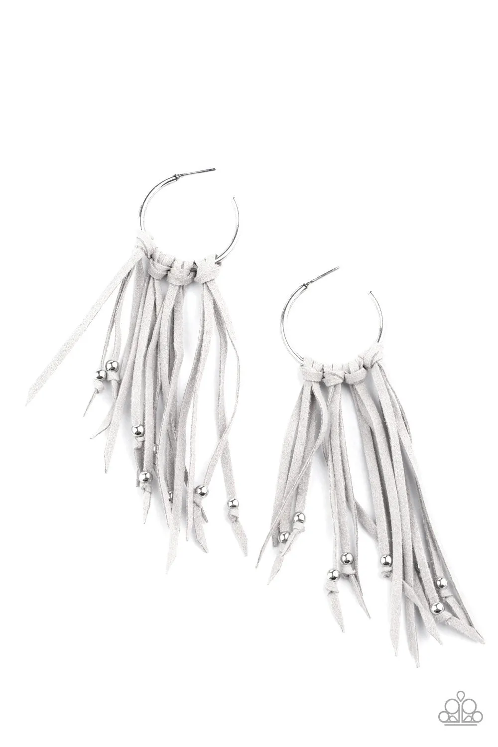 Paparazzi No Place Like HOMESPUN - Silver Fringe Earrings