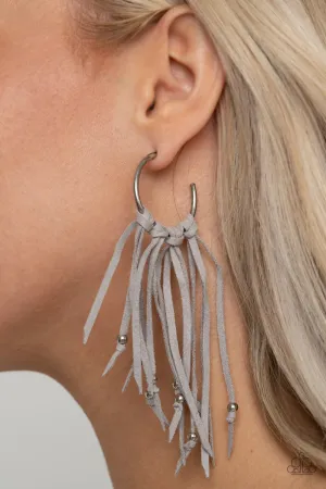 Paparazzi No Place Like HOMESPUN - Silver Fringe Earrings