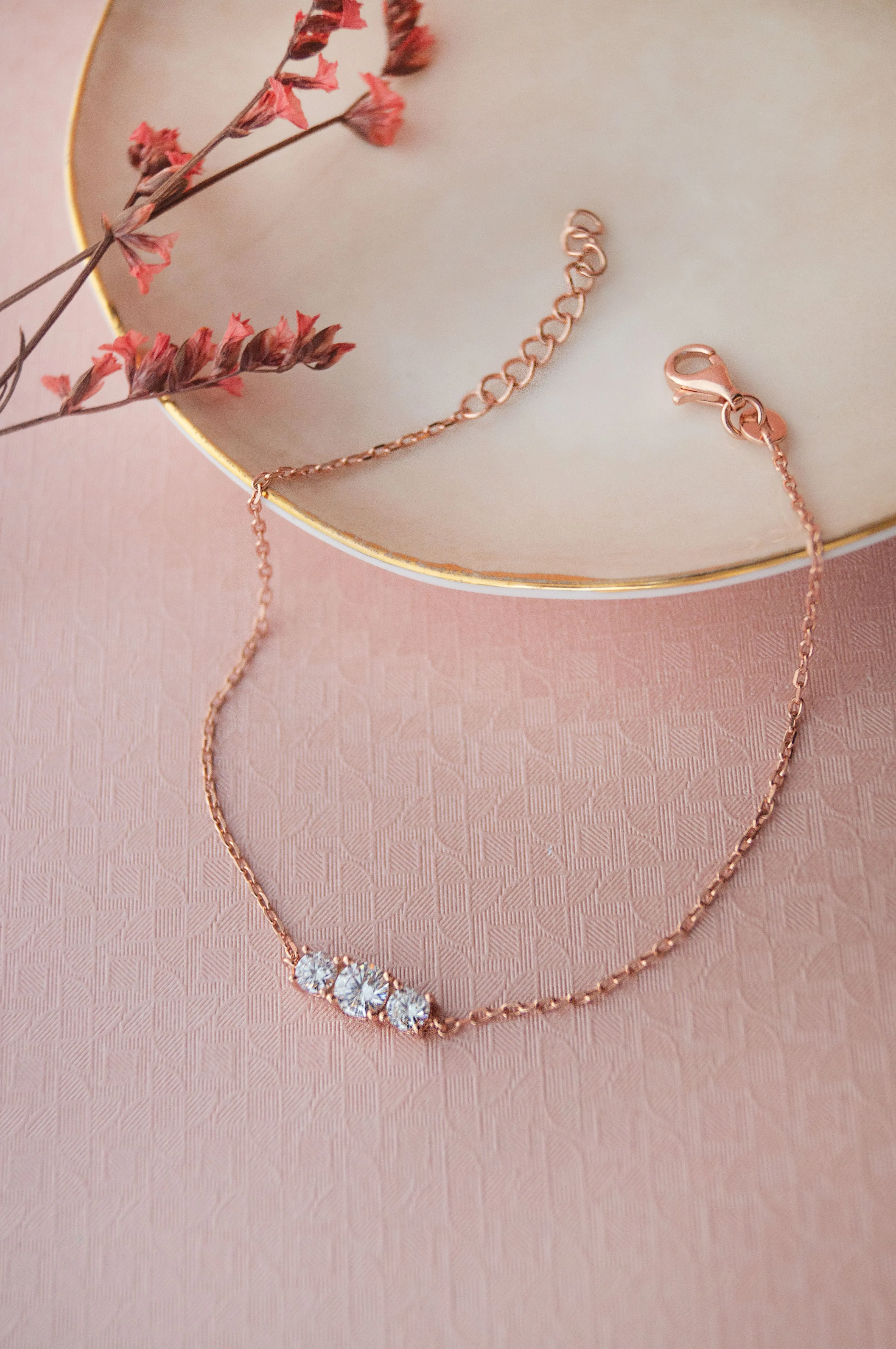 Past Present Future Rose Gold Plated Sterling Silver Chain Bracelet