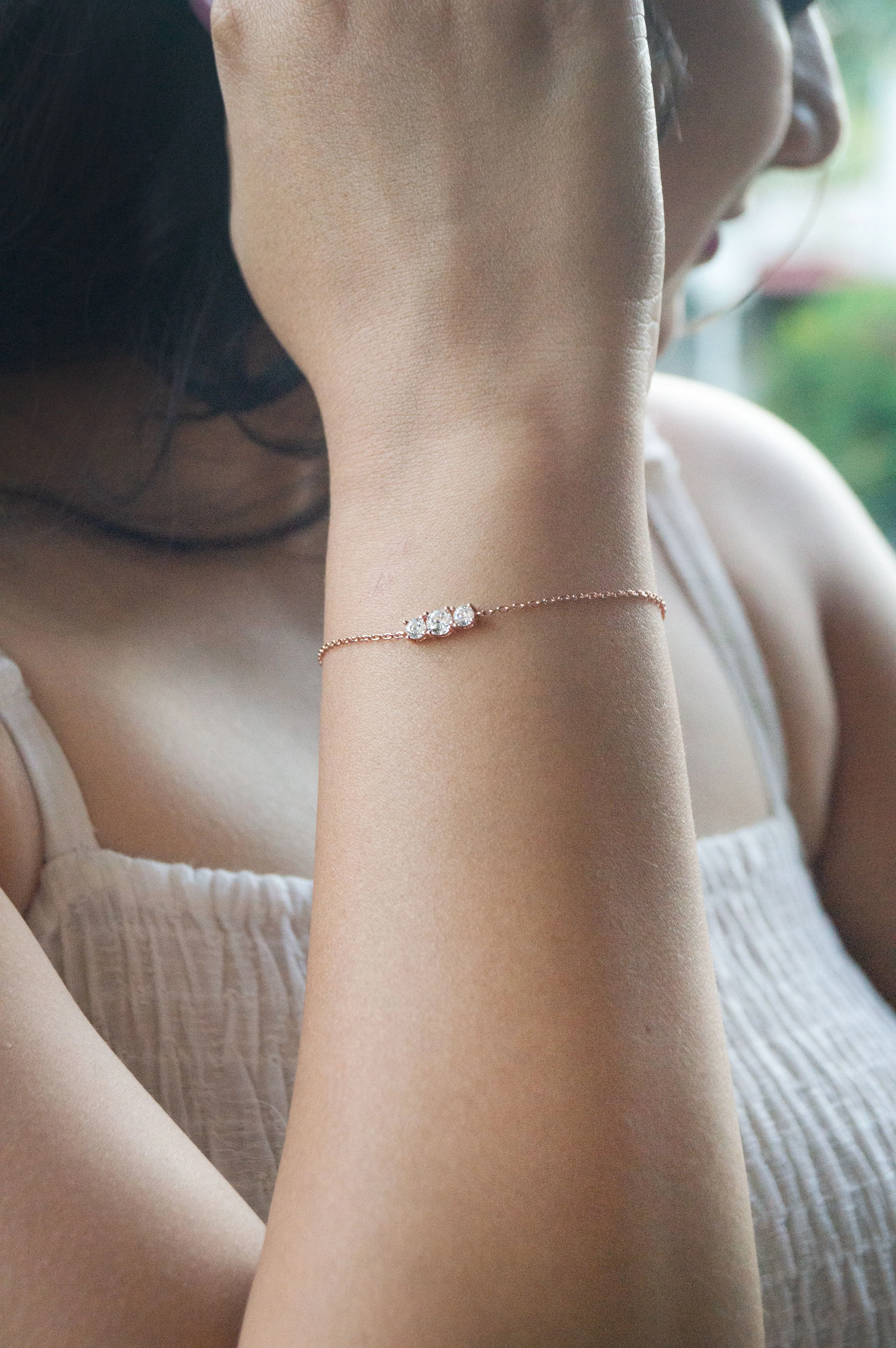 Past Present Future Rose Gold Plated Sterling Silver Chain Bracelet