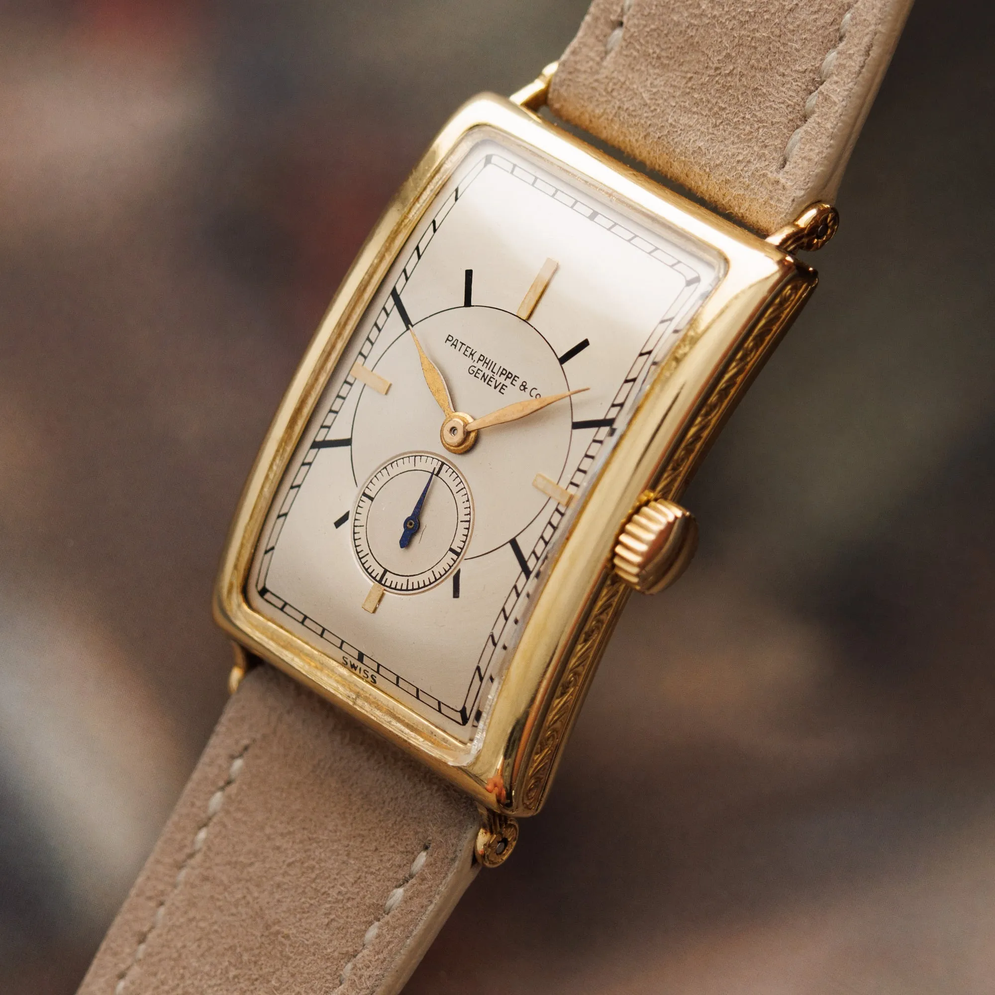 Patek Philippe Yellow Gold Rectangular Watch Ref. 10 with Remarkable Engraving Details